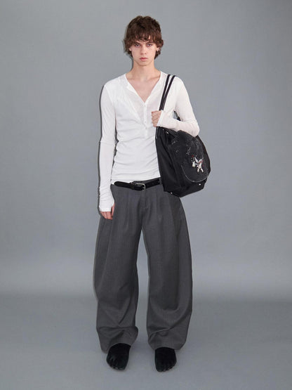 Delivery Faux Layer Henley Collar Women&