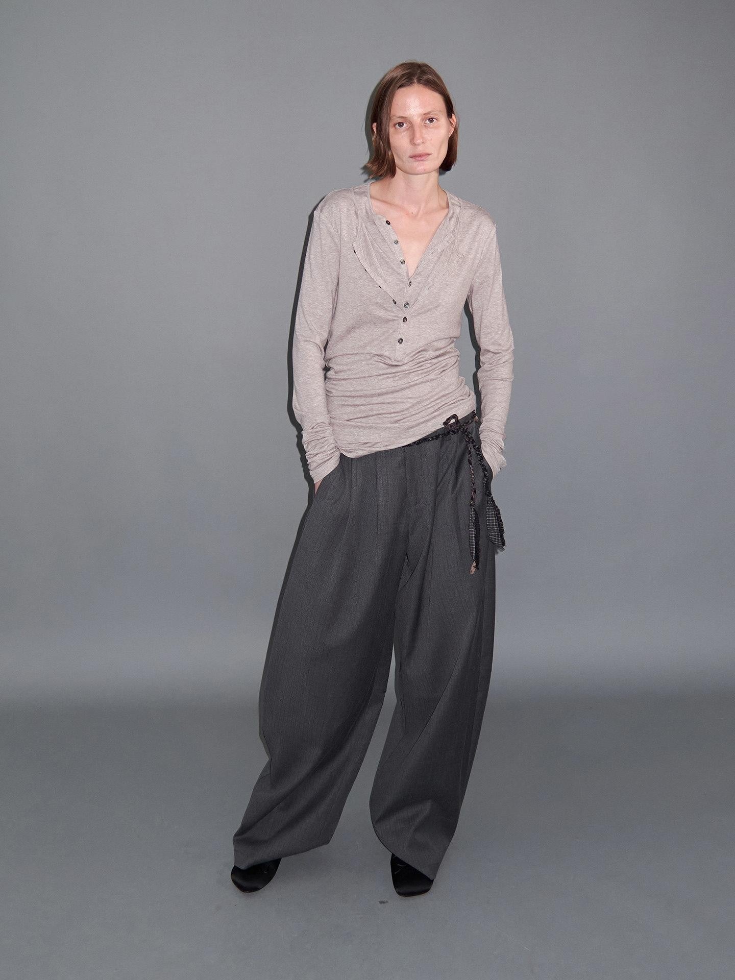 Delivery Faux Layer Henley Collar Women&