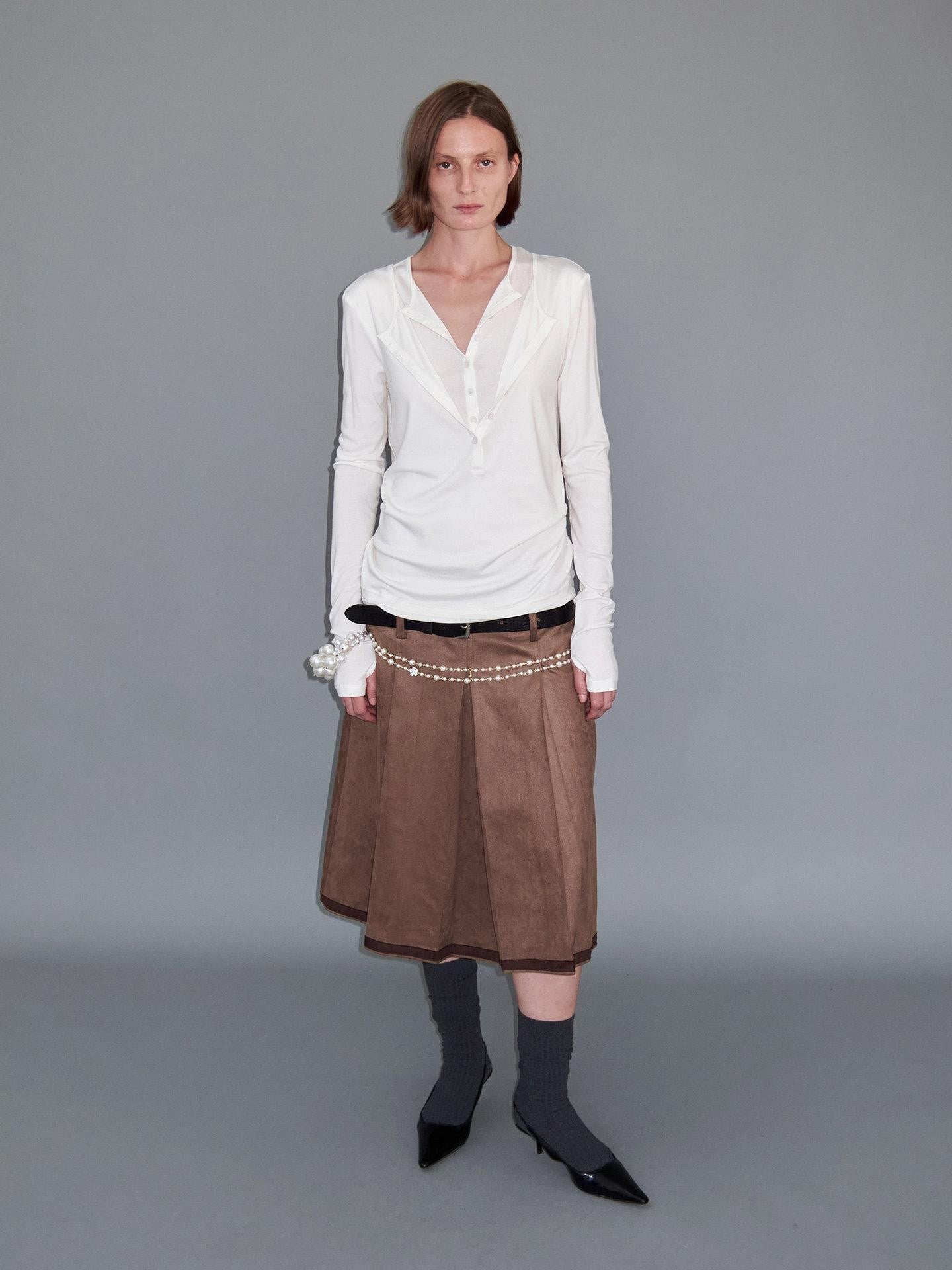 Delivery Faux Layer Henley Collar Women&