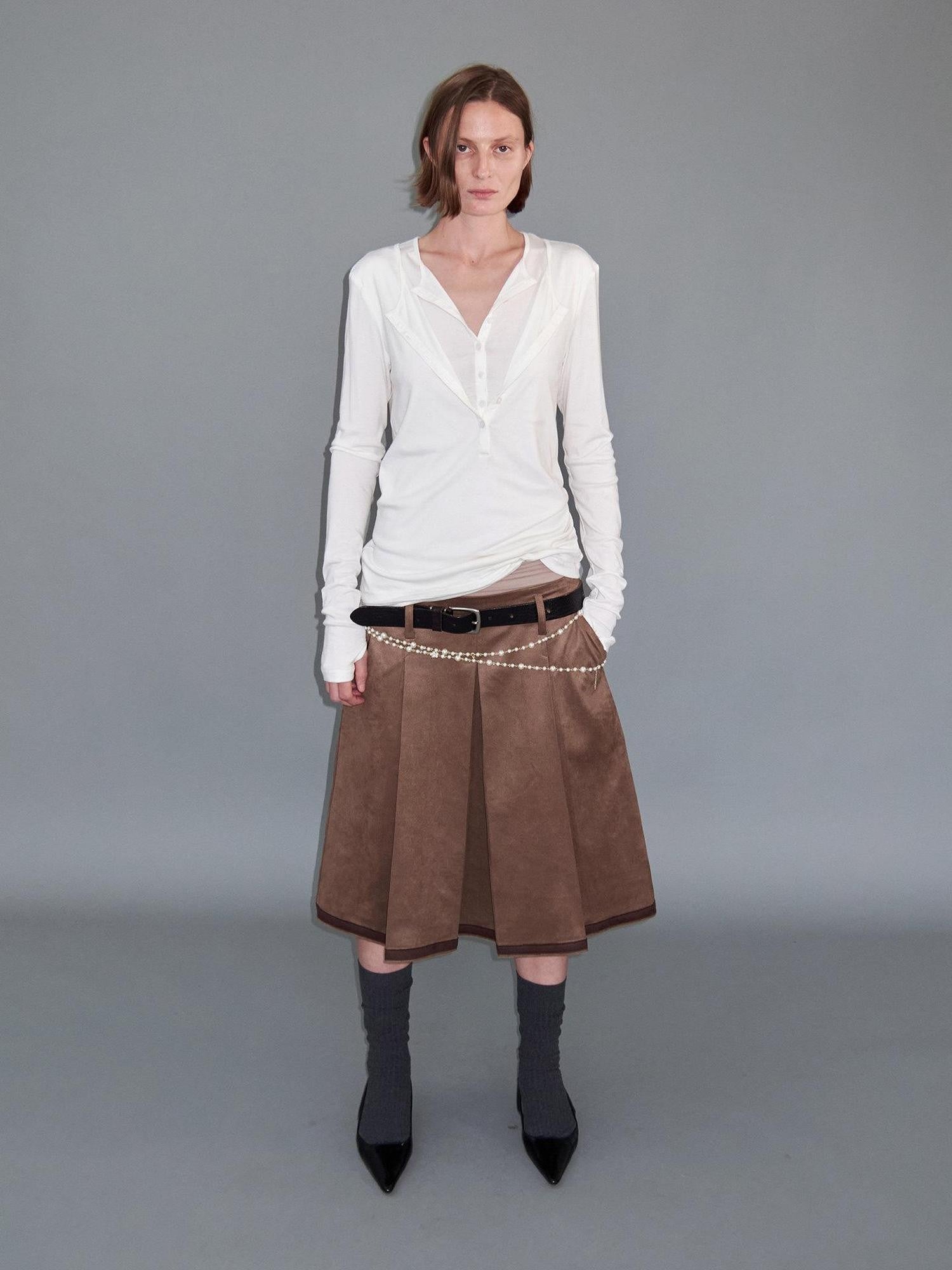 Delivery Faux Layer Henley Collar Women&