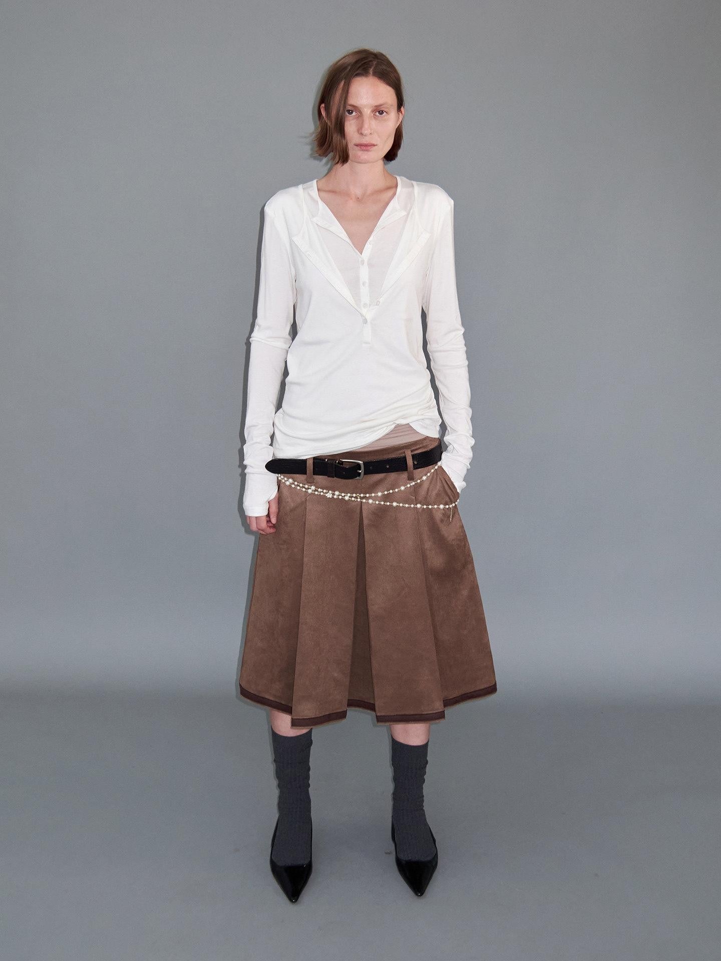 Delivery Faux Layer Henley Collar Women&