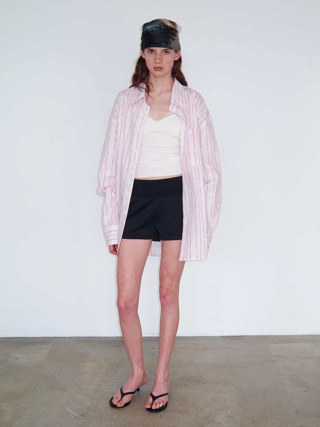 Delivery Floral Stripe Long Sleeve Shirt Loose Sun Protection Light Pink