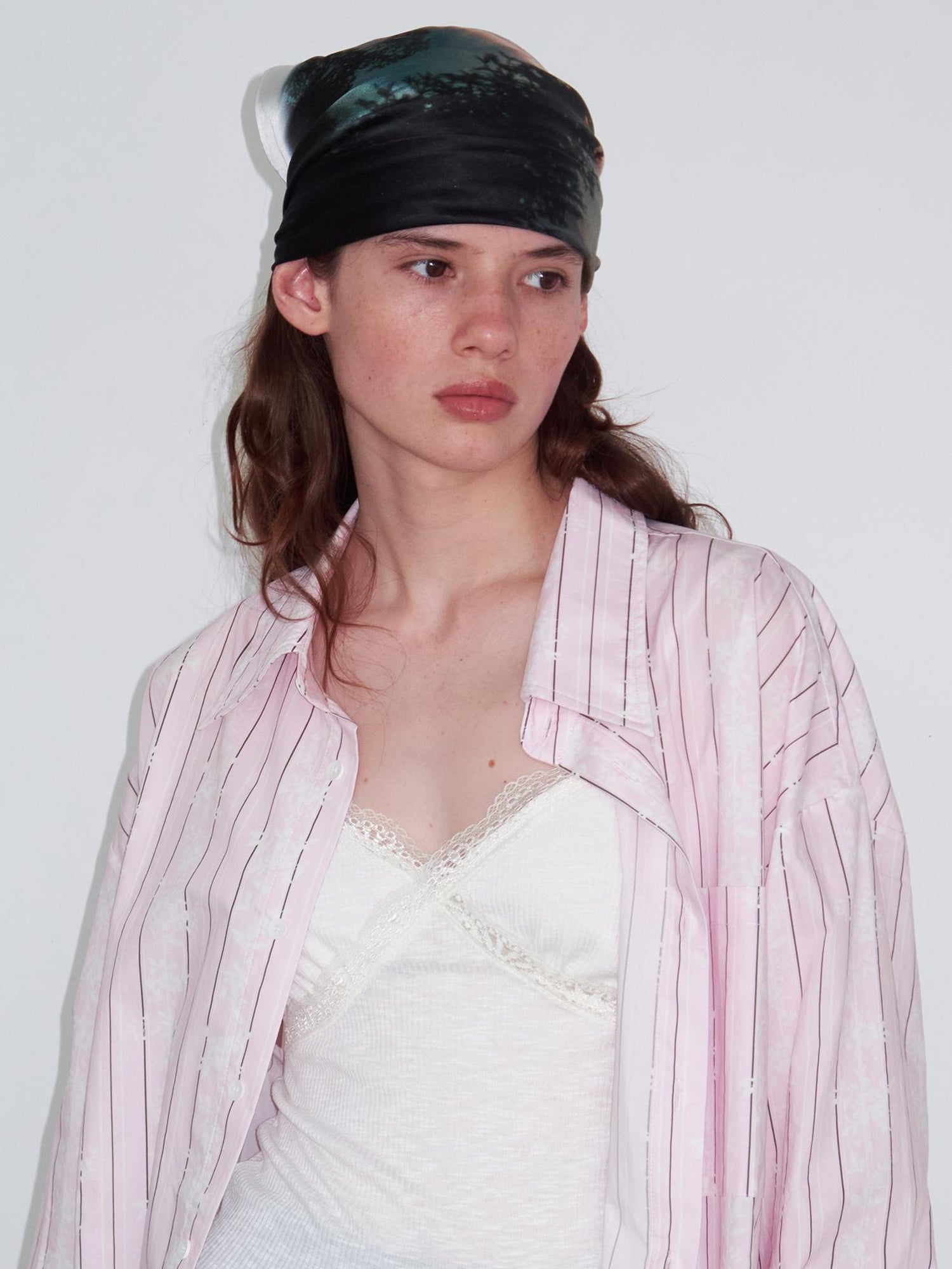 Delivery Floral Stripe Long Sleeve Shirt Loose Sun Protection Light Pink
