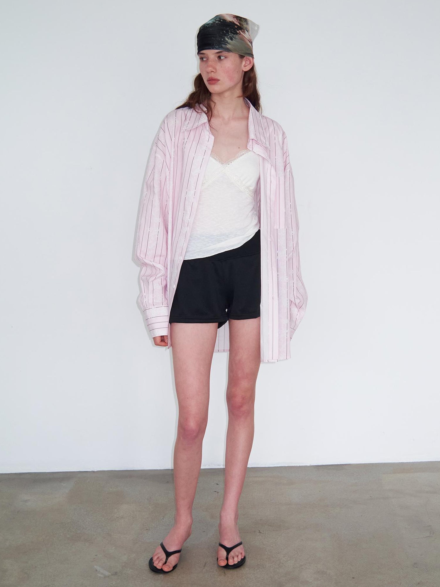 Delivery Floral Stripe Long Sleeve Shirt Loose Sun Protection Light Pink