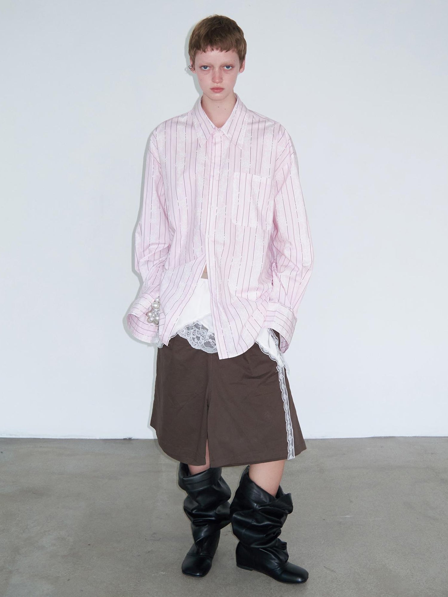 Delivery Floral Stripe Long Sleeve Shirt Loose Sun Protection Light Pink