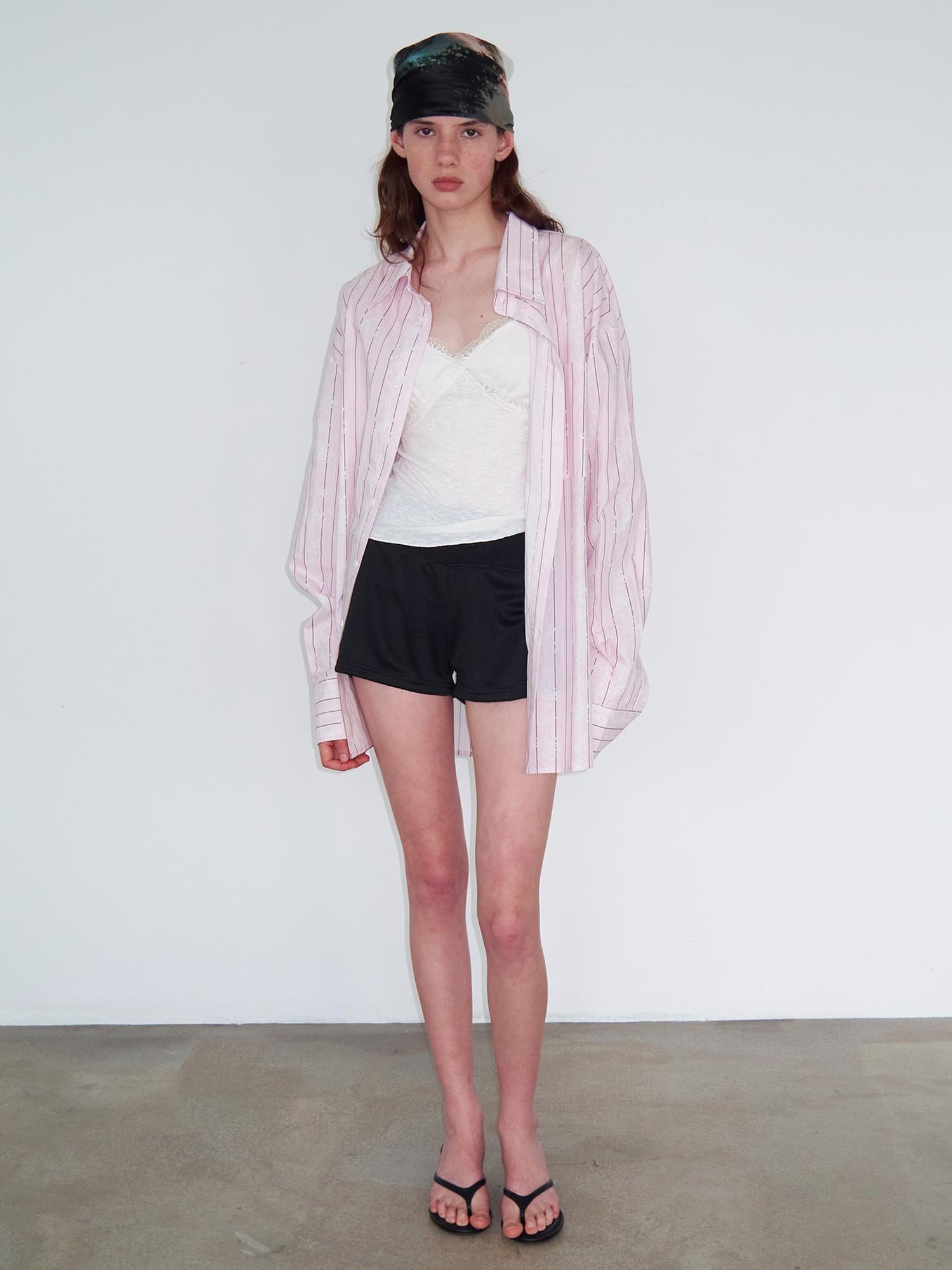 Delivery Floral Stripe Long Sleeve Shirt Loose Sun Protection Light Pink
