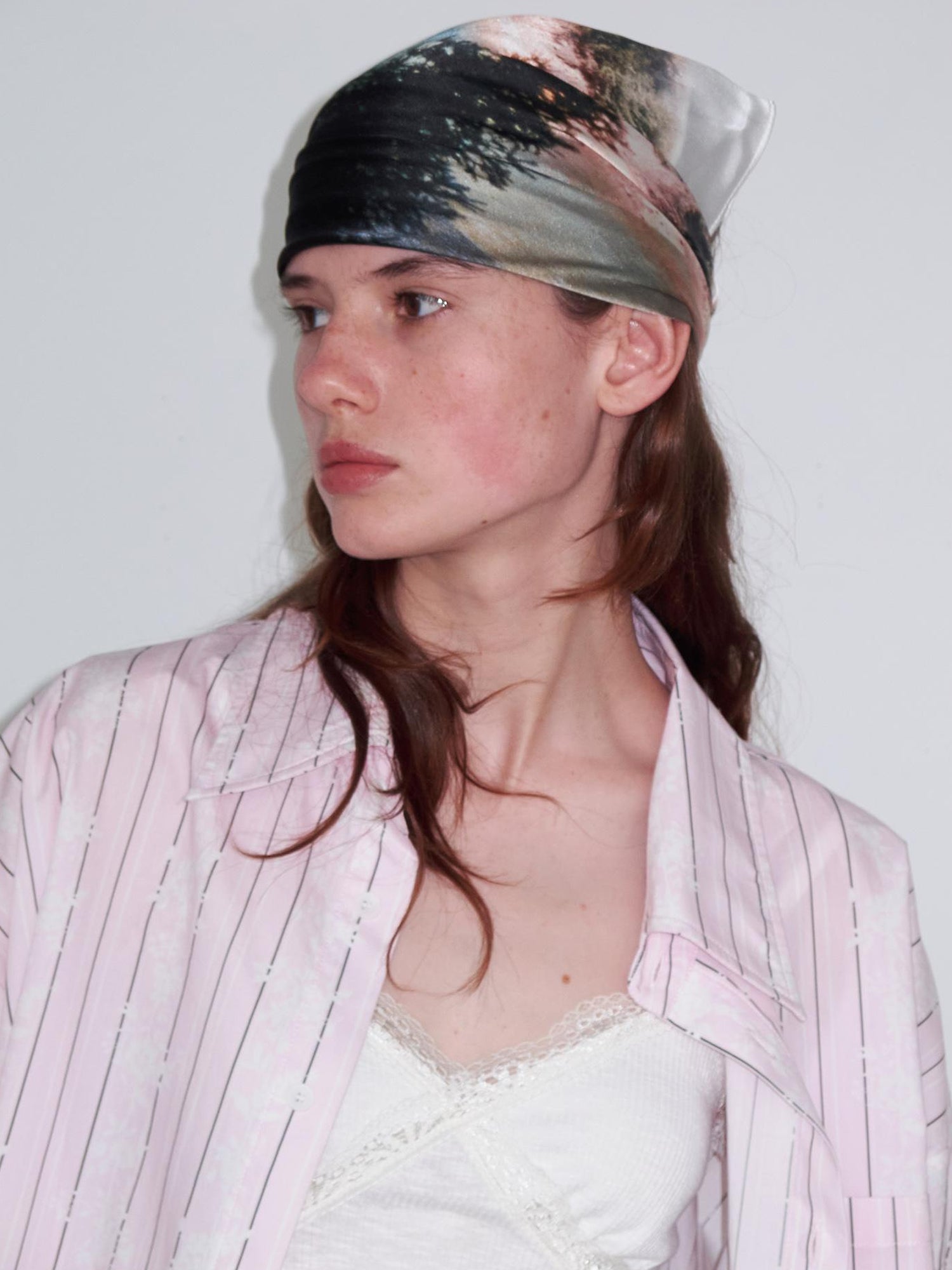 Delivery Floral Stripe Long Sleeve Shirt Loose Sun Protection Light Pink