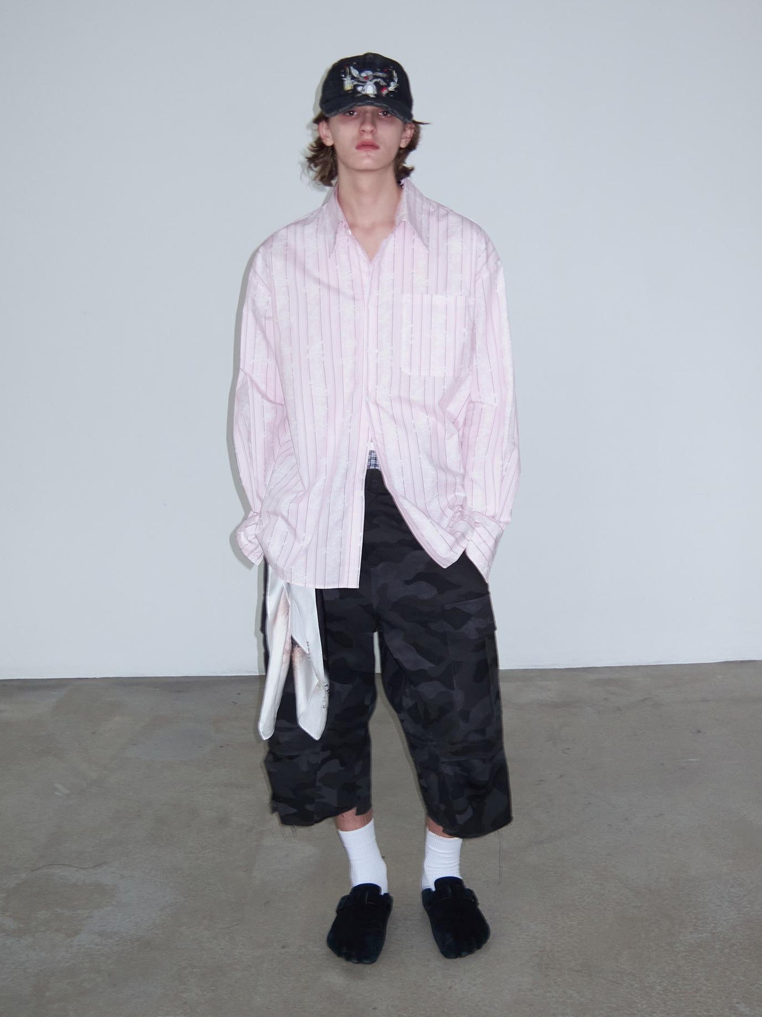 Delivery Floral Stripe Long Sleeve Shirt Loose Sun Protection Light Pink