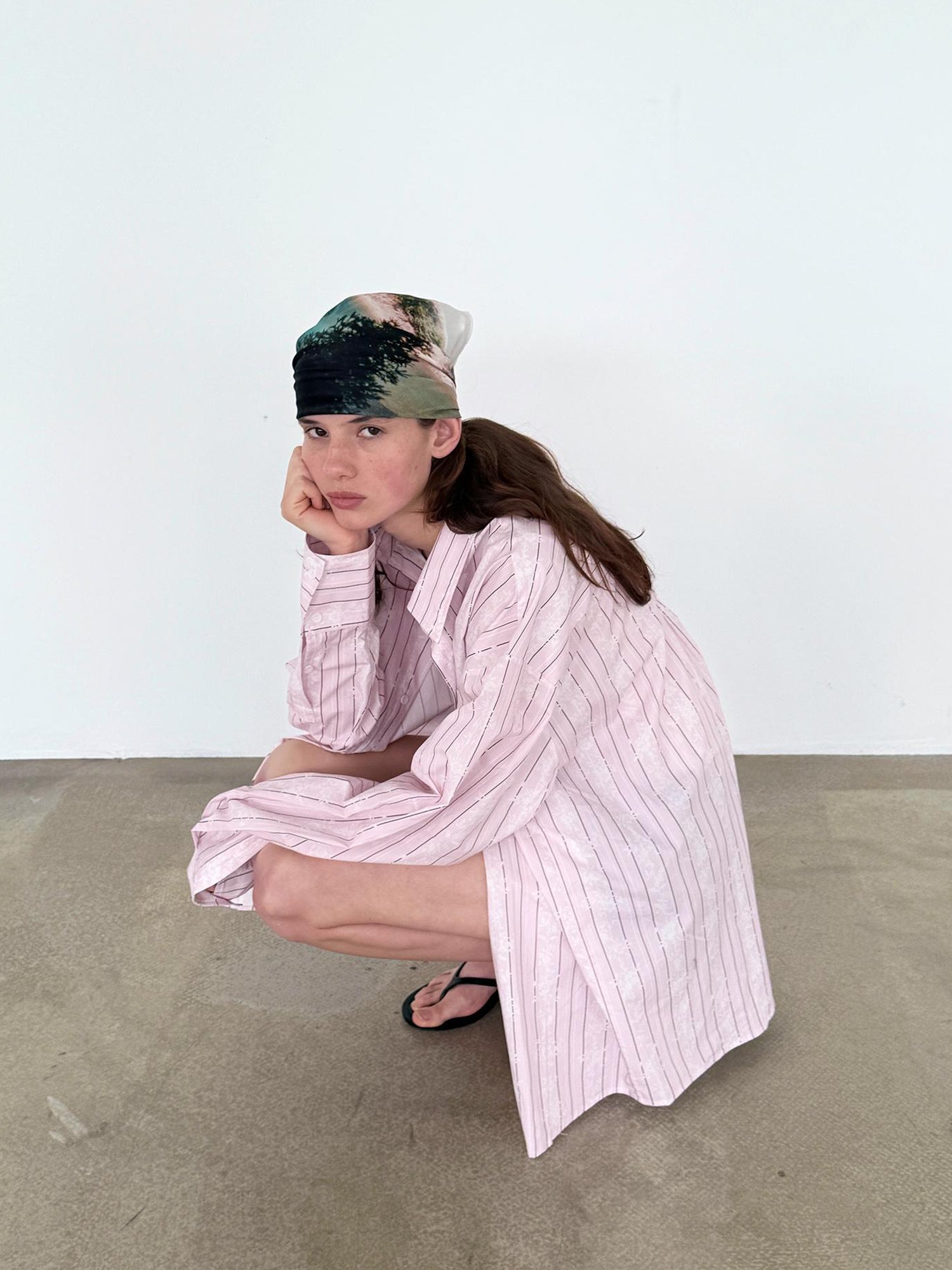 Delivery Floral Stripe Long Sleeve Shirt Loose Sun Protection Light Pink