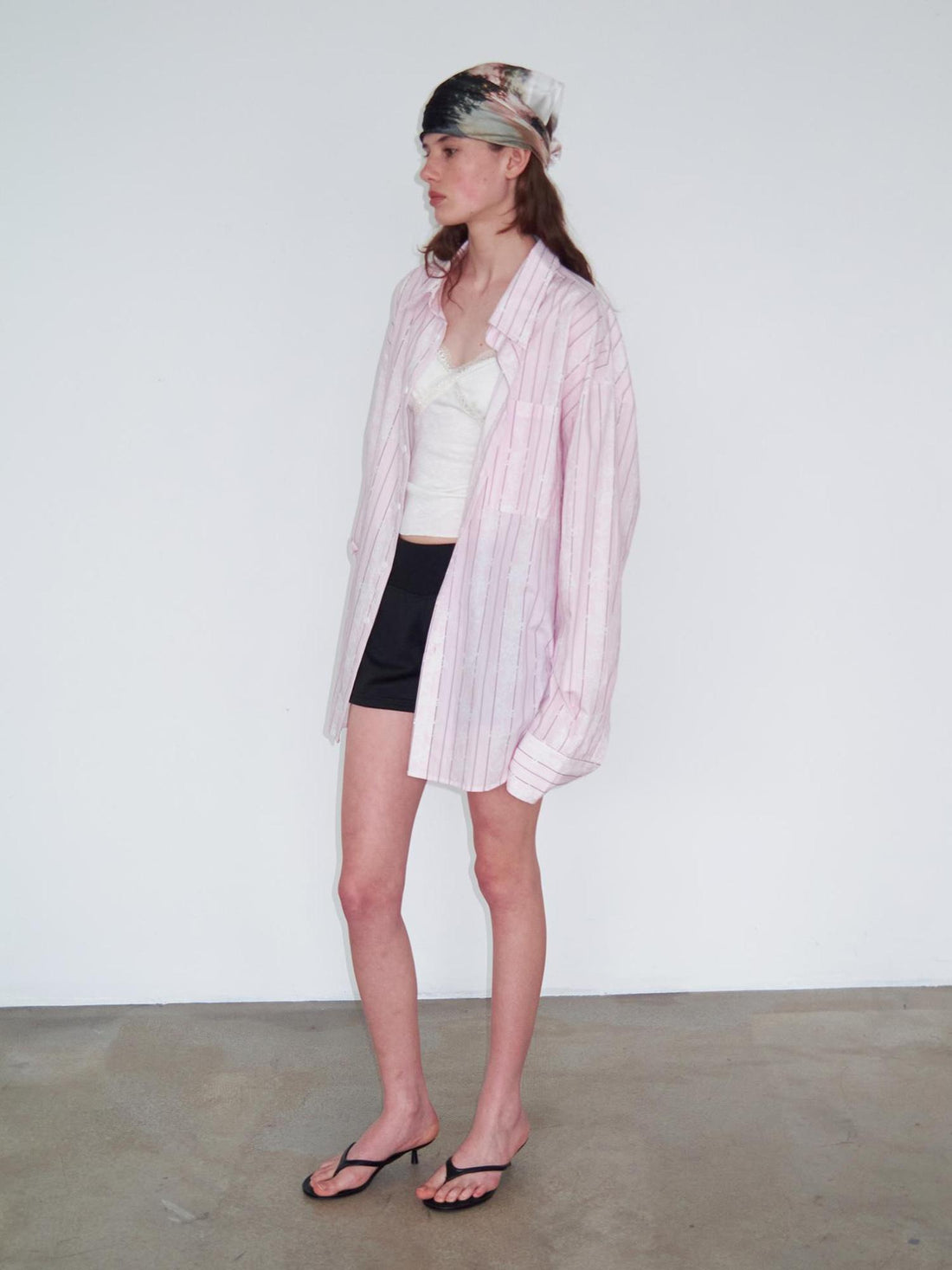 Delivery Floral Stripe Long Sleeve Shirt Loose Sun Protection Light Pink