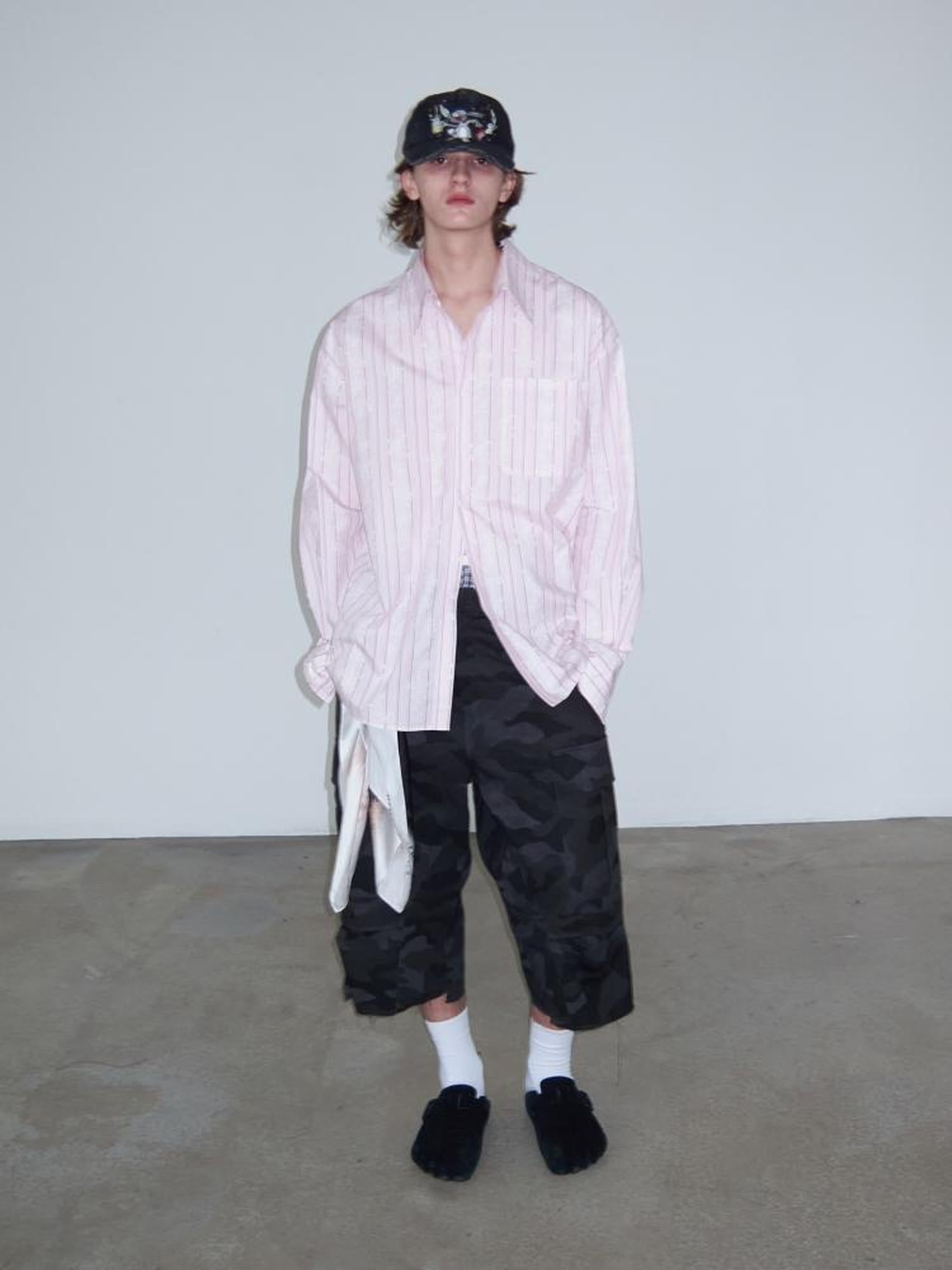 Delivery Floral Stripe Long Sleeve Shirt Loose Sun Protection Light Pink