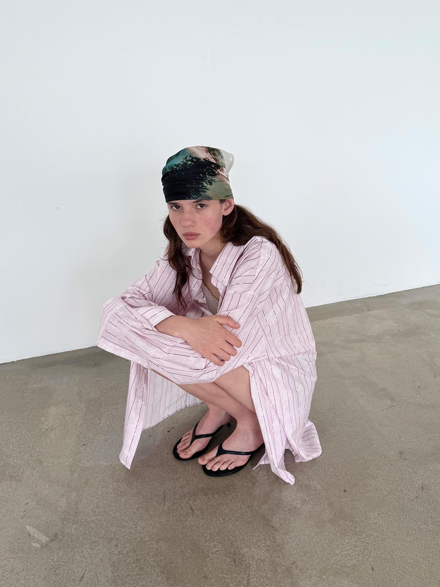Delivery Floral Stripe Long Sleeve Shirt Loose Sun Protection Light Pink