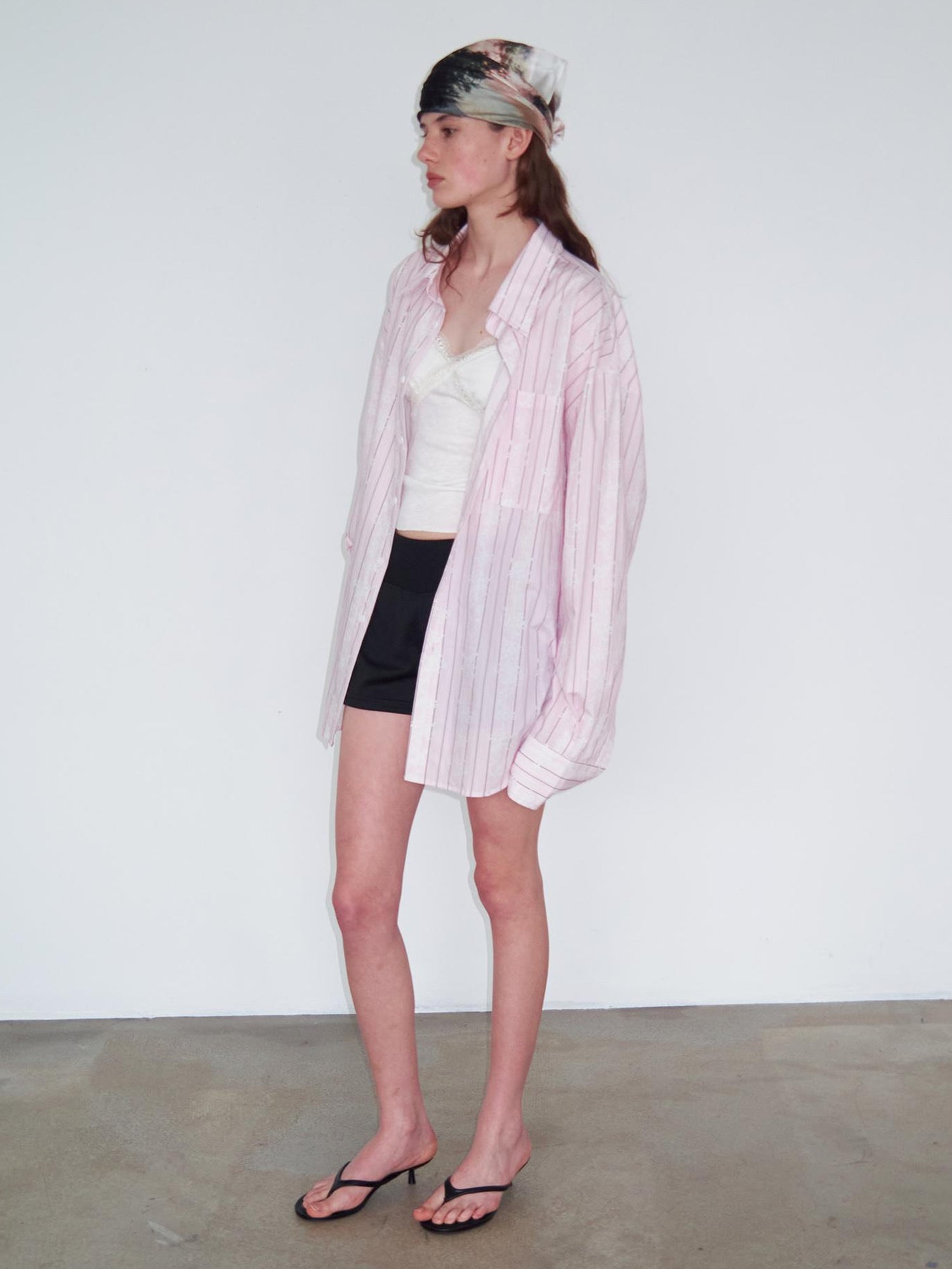 Delivery Floral Stripe Long Sleeve Shirt Loose Sun Protection Light Pink