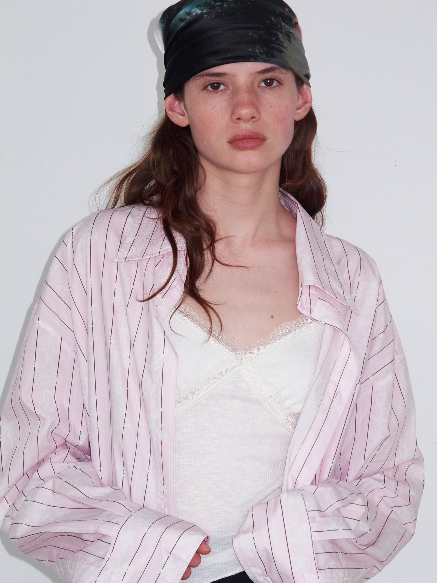 Delivery Floral Stripe Long Sleeve Shirt Loose Sun Protection Light Pink