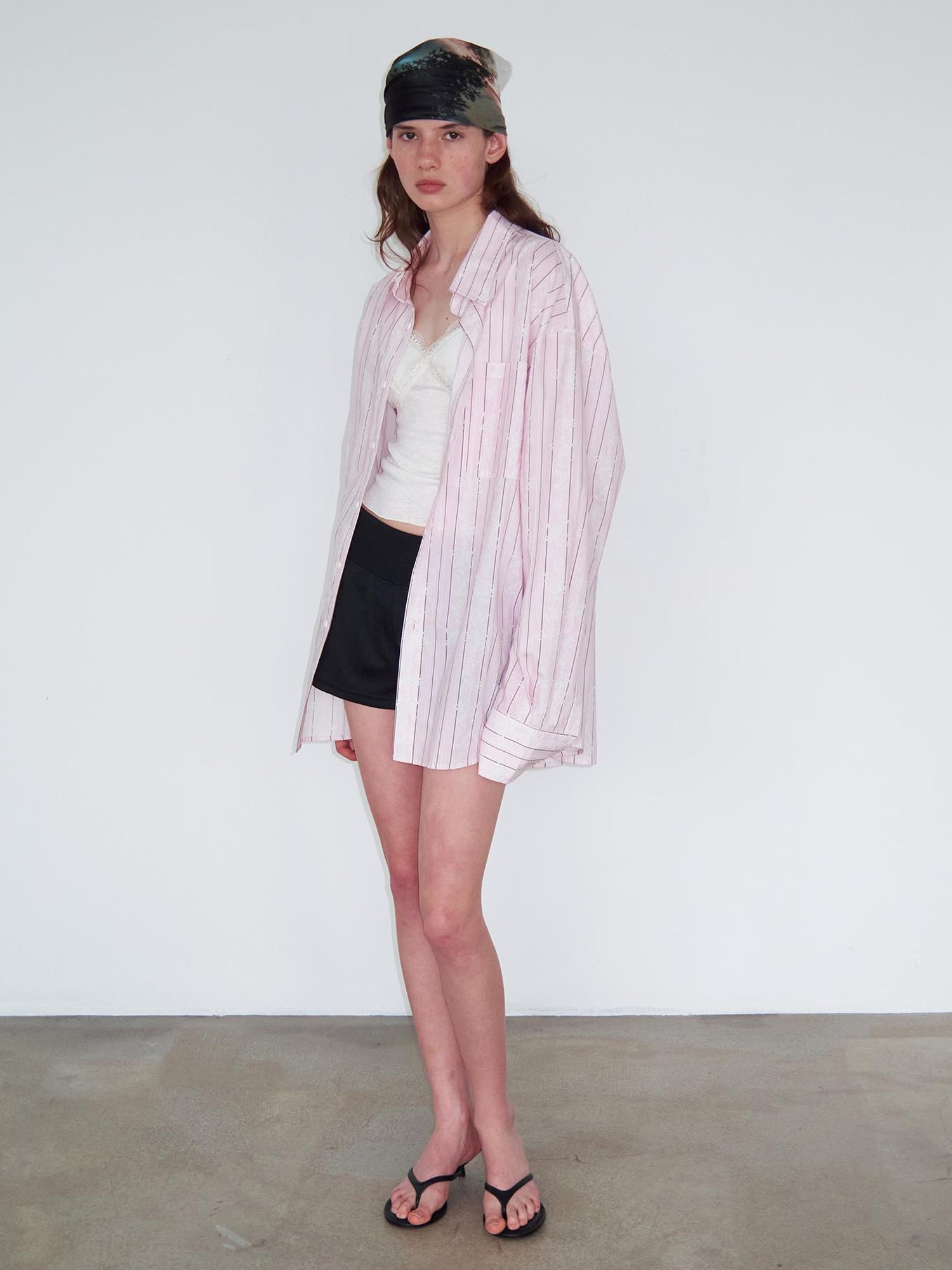 Delivery Floral Stripe Long Sleeve Shirt Loose Sun Protection Light Pink