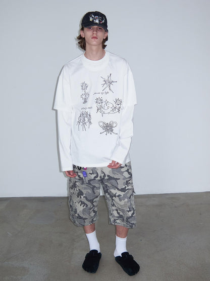 Delivery Graffiti Print Drop Shoulder T-shirt With Double Collar and Sleeve Design