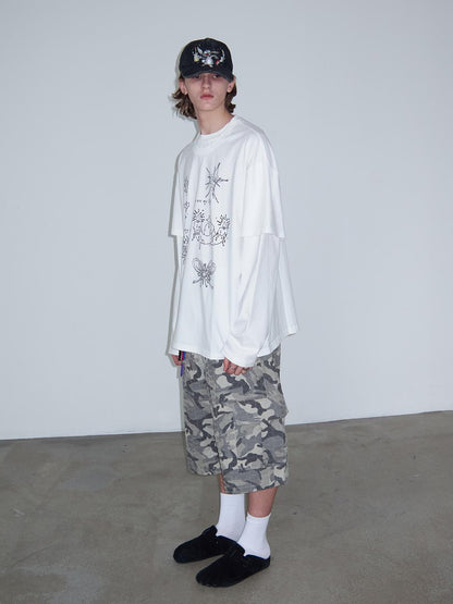Delivery Graffiti Print Drop Shoulder T-shirt With Double Collar and Sleeve Design