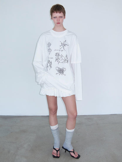 Delivery Graffiti Print Drop Shoulder T-shirt With Double Collar and Sleeve Design