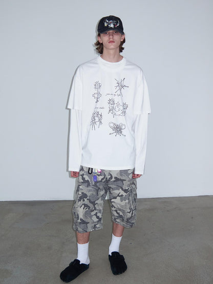 Delivery Graffiti Print Drop Shoulder T-shirt With Double Collar and Sleeve Design