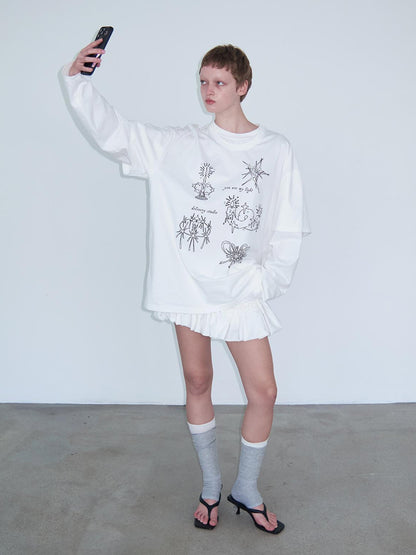 Delivery Graffiti Print Drop Shoulder T-shirt With Double Collar and Sleeve Design