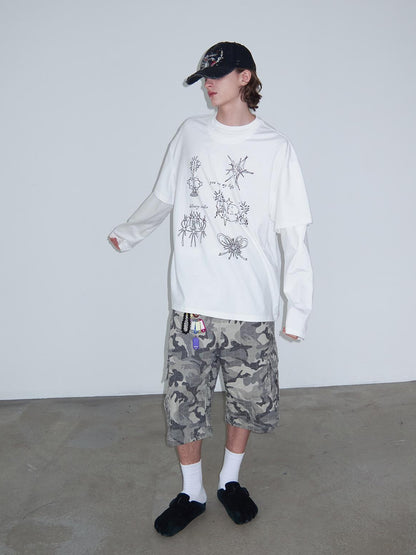 Delivery Graffiti Print Drop Shoulder T-shirt With Double Collar and Sleeve Design