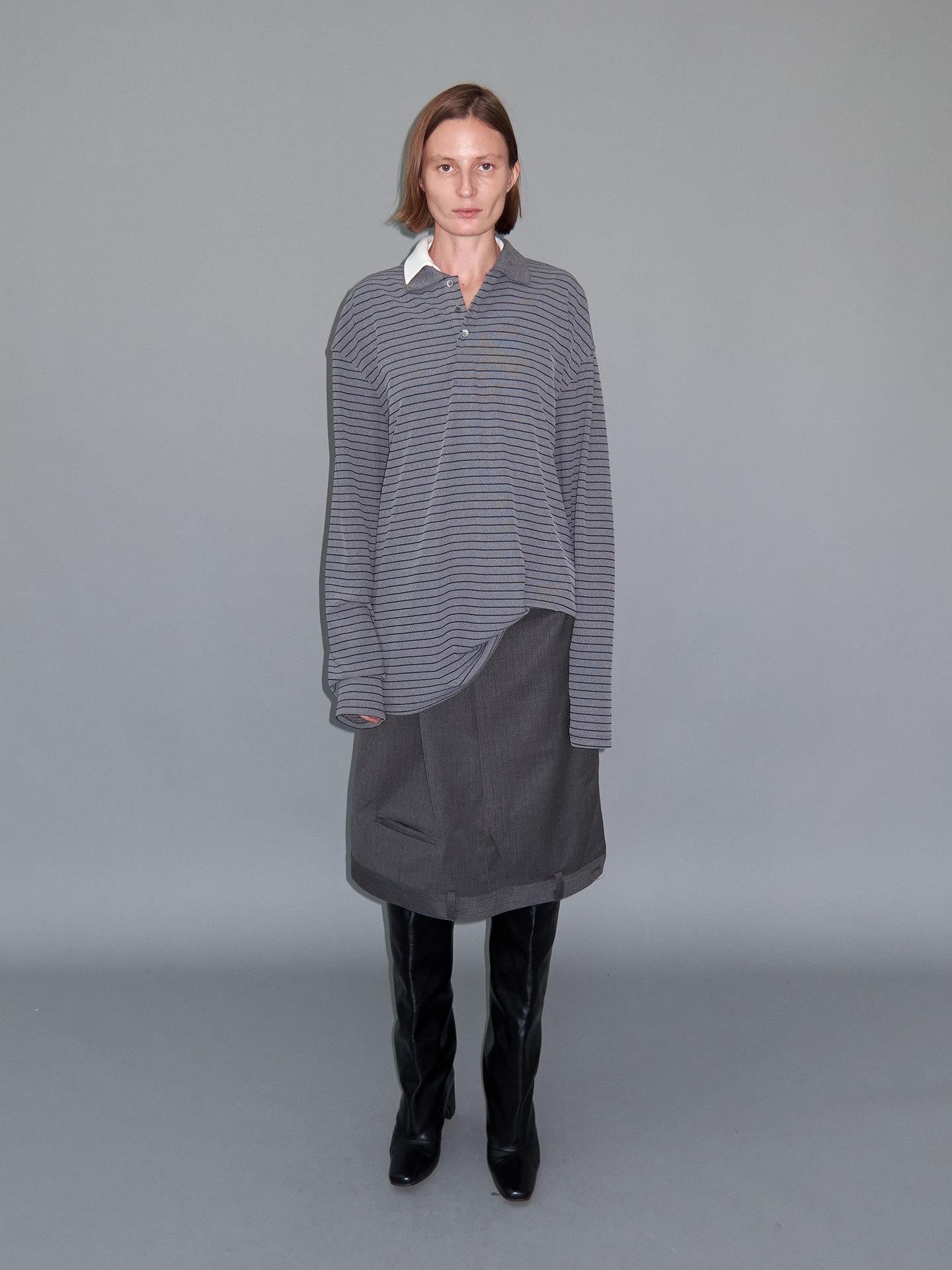 Delivery Gray Asymmetric Foldover Inverted Waist Pleated Women&