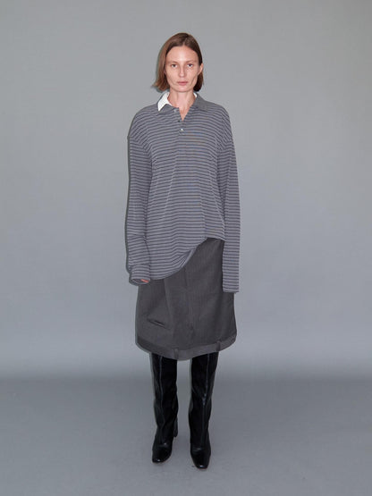 Delivery Gray Asymmetric Foldover Inverted Waist Pleated Women&