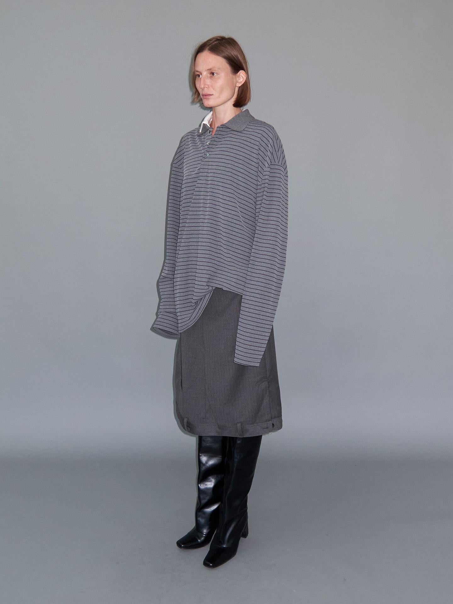 Delivery Gray Asymmetric Foldover Inverted Waist Pleated Women&
