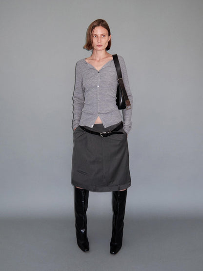 Delivery Gray Asymmetric Foldover Inverted Waist Pleated Women&