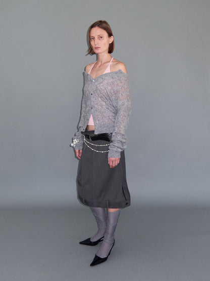 Delivery Gray Asymmetric Foldover Inverted Waist Pleated Women&