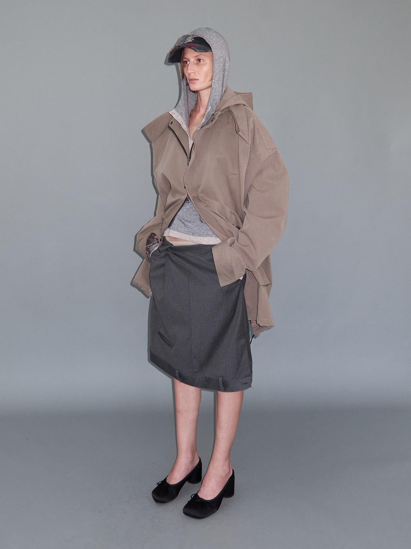 Delivery Gray Asymmetric Foldover Inverted Waist Pleated Women&