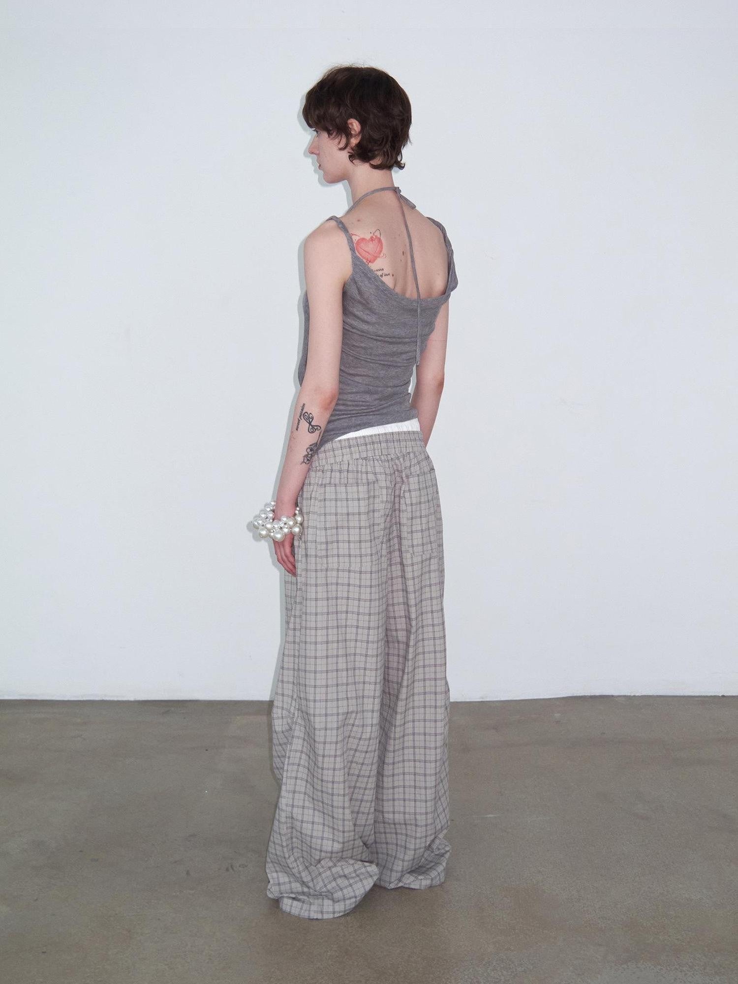 Delivery Gray Faux Layered Square Neck Knot Halter Cowl Pleated Women&