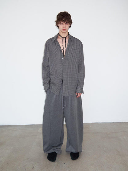 Delivery Gray Fine Check Turn Down Collar Long Sleeve Loose Fit Women&