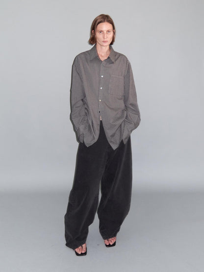Delivery Gray Fine Check Turn Down Collar Long Sleeve Loose Fit Women&