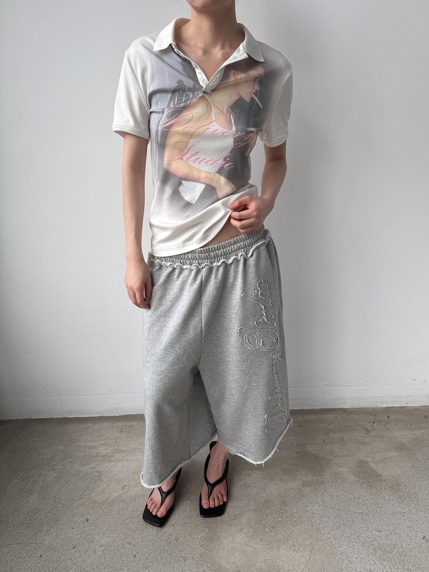 Delivery Gray Frayed Applique Embroidery Letter Women&