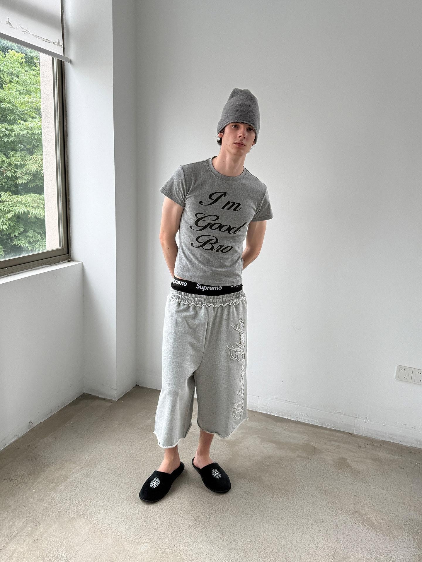 Delivery Gray Frayed Applique Embroidery Letter Women&