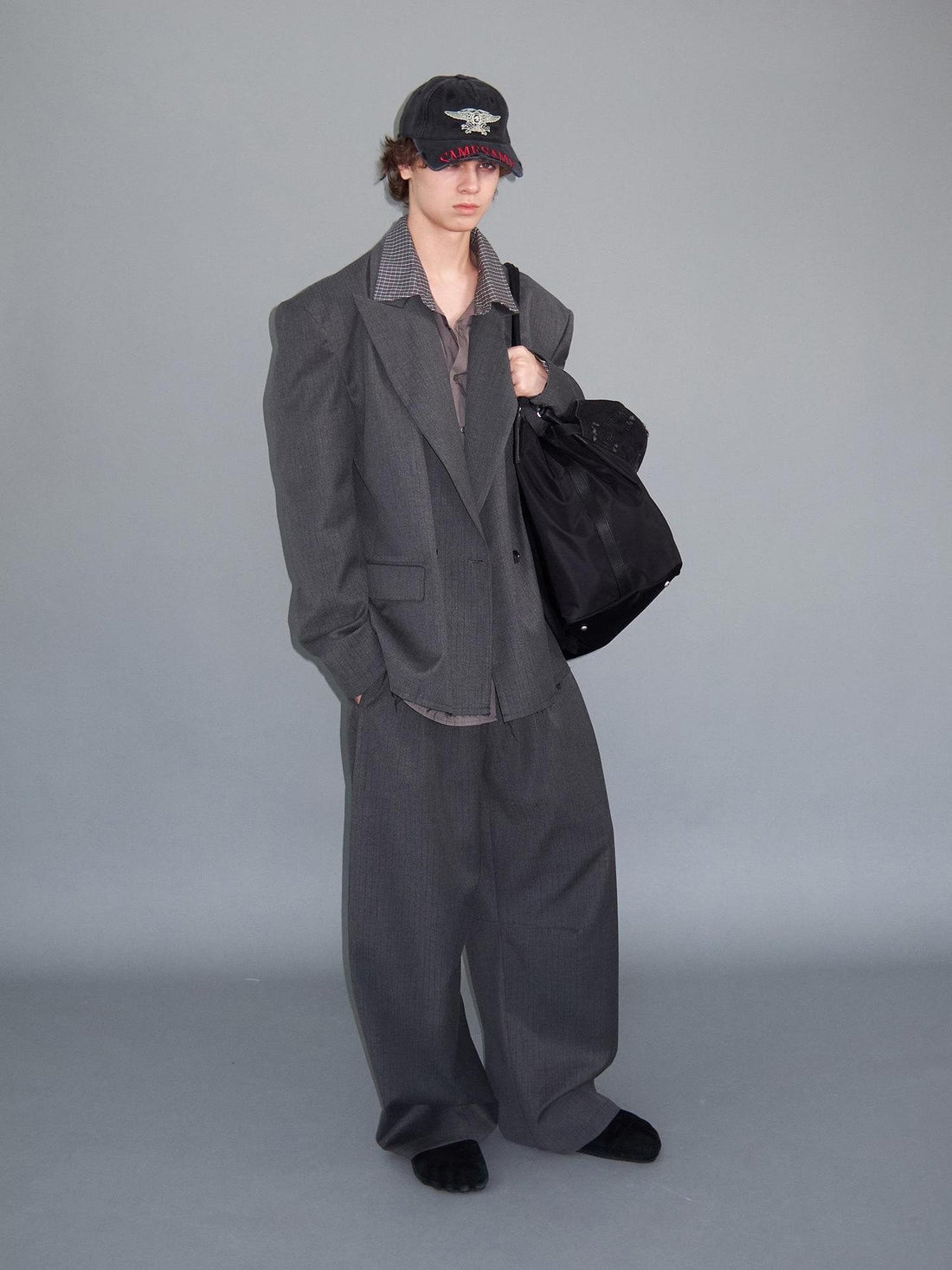 Delivery Gray Pinstripe Frayed Hem Notch Lapel Double Breasted Women&
