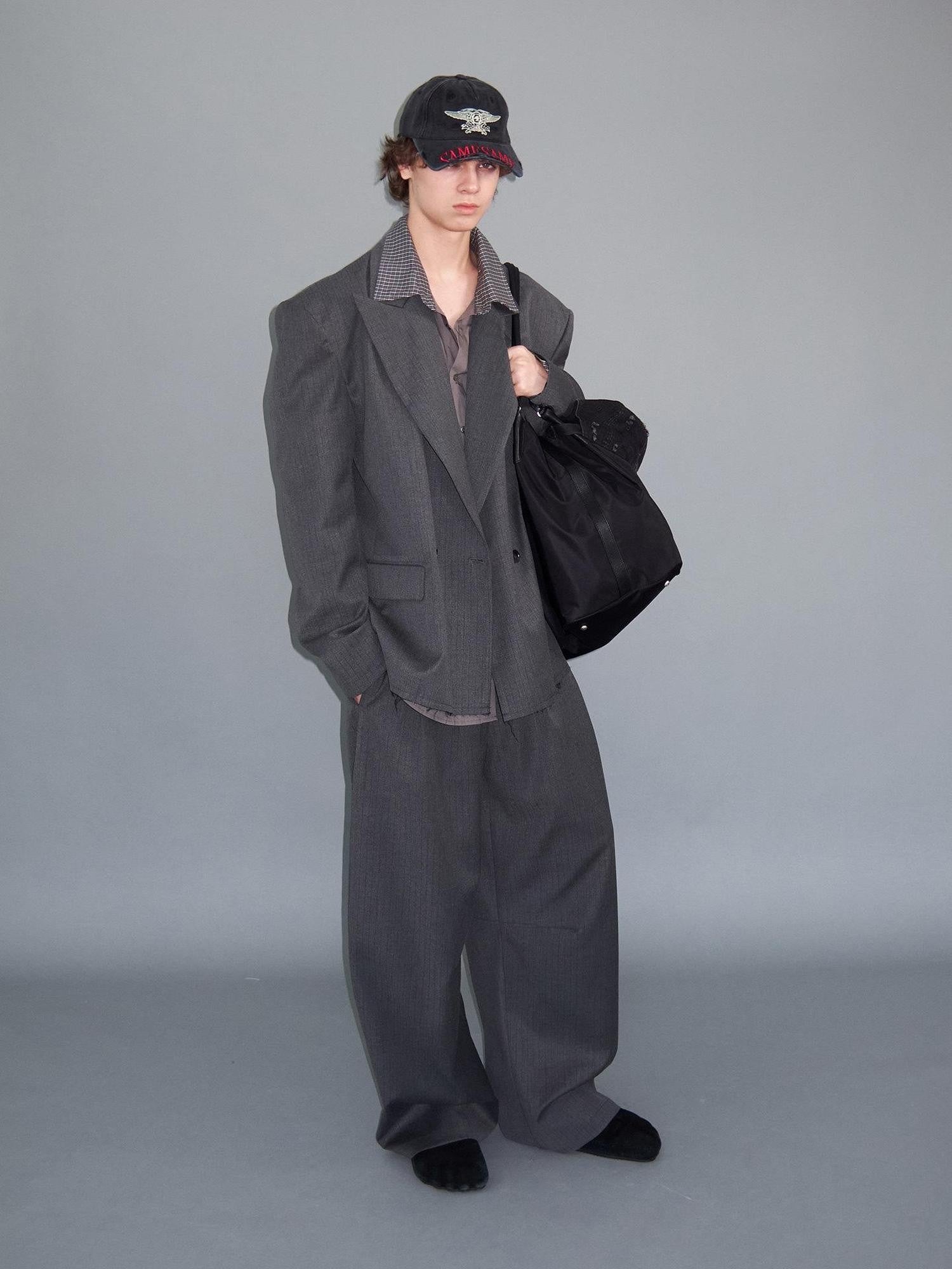 Delivery Gray Pinstripe Frayed Hem Notch Lapel Double Breasted Women&