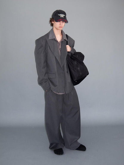 Delivery Gray Pinstripe Frayed Hem Notch Lapel Double Breasted Women&
