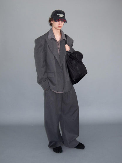 Delivery Gray Pinstripe Frayed Hem Notch Lapel Double Breasted Women&