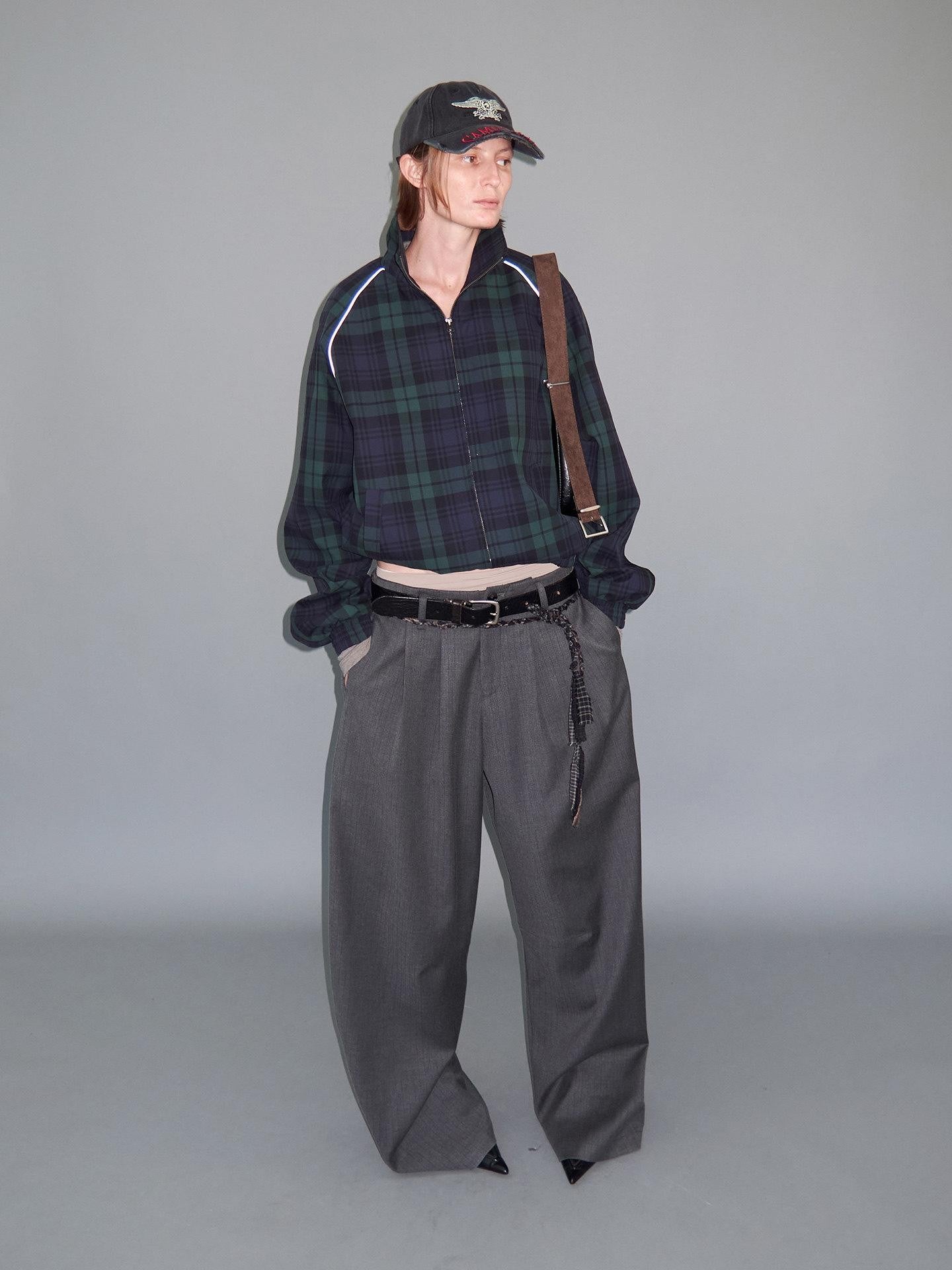 Delivery Gray Pinstripe Pleated Relaxed Women&