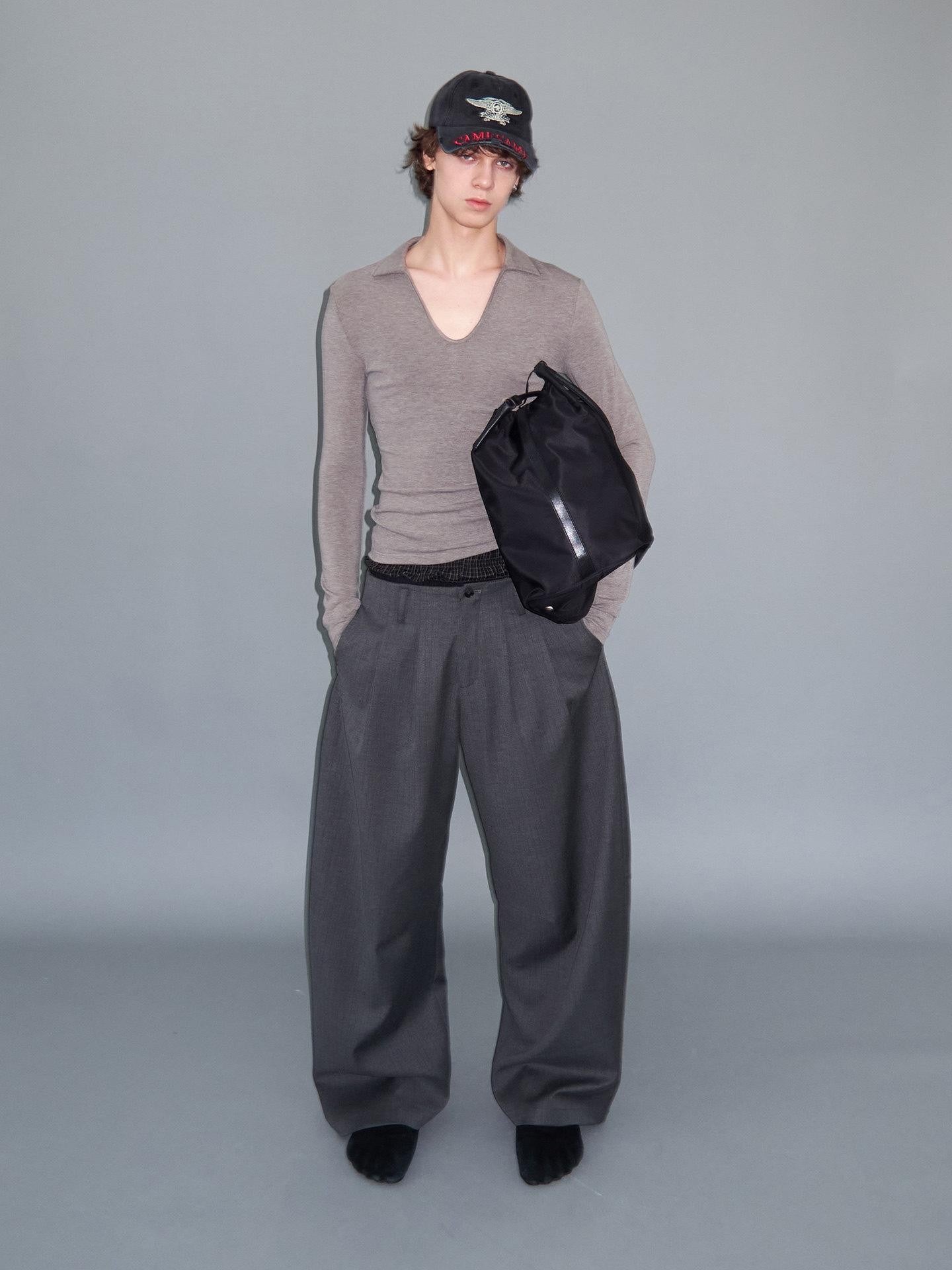 Delivery Gray Pinstripe Pleated Relaxed Women&