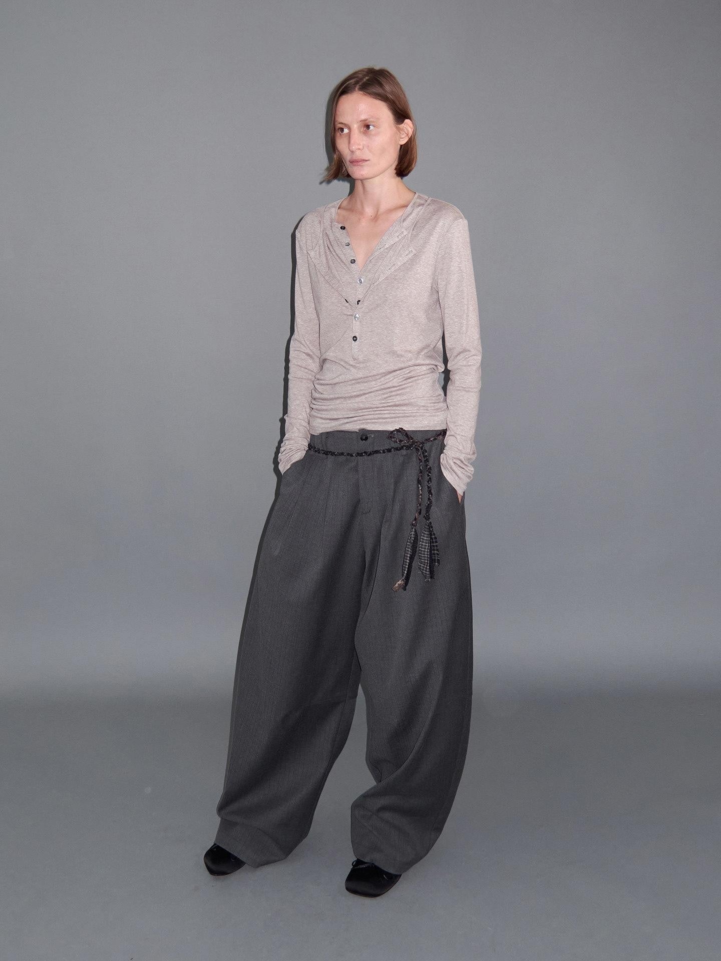 Delivery Gray Pinstripe Pleated Relaxed Women&