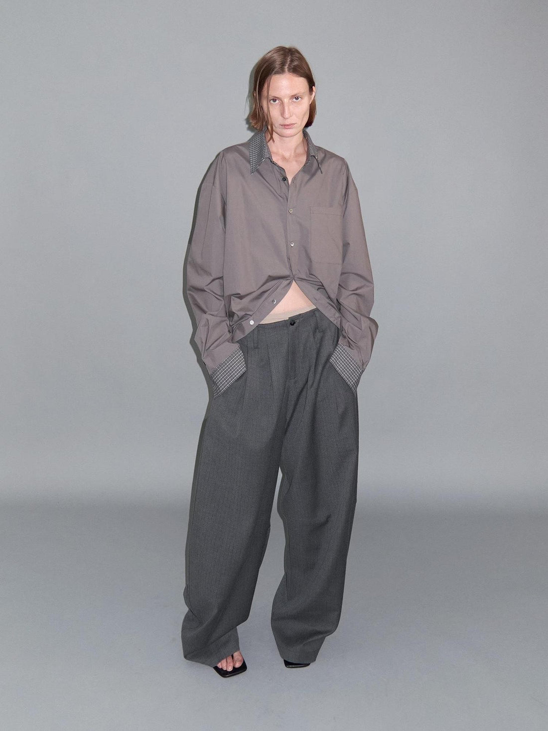 Delivery Gray Pinstripe Pleated Relaxed Women&