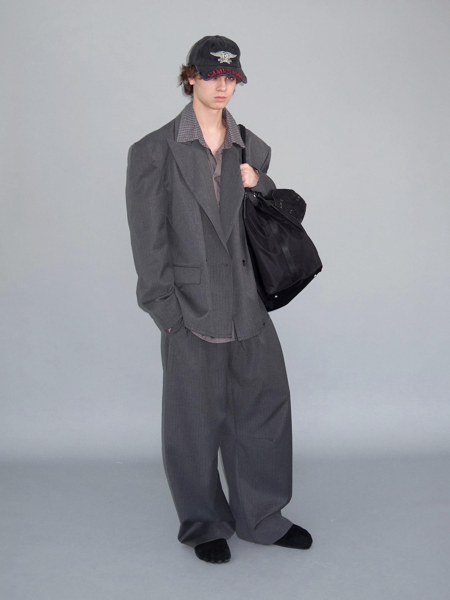 Delivery Gray Pinstripe Pleated Relaxed Women&