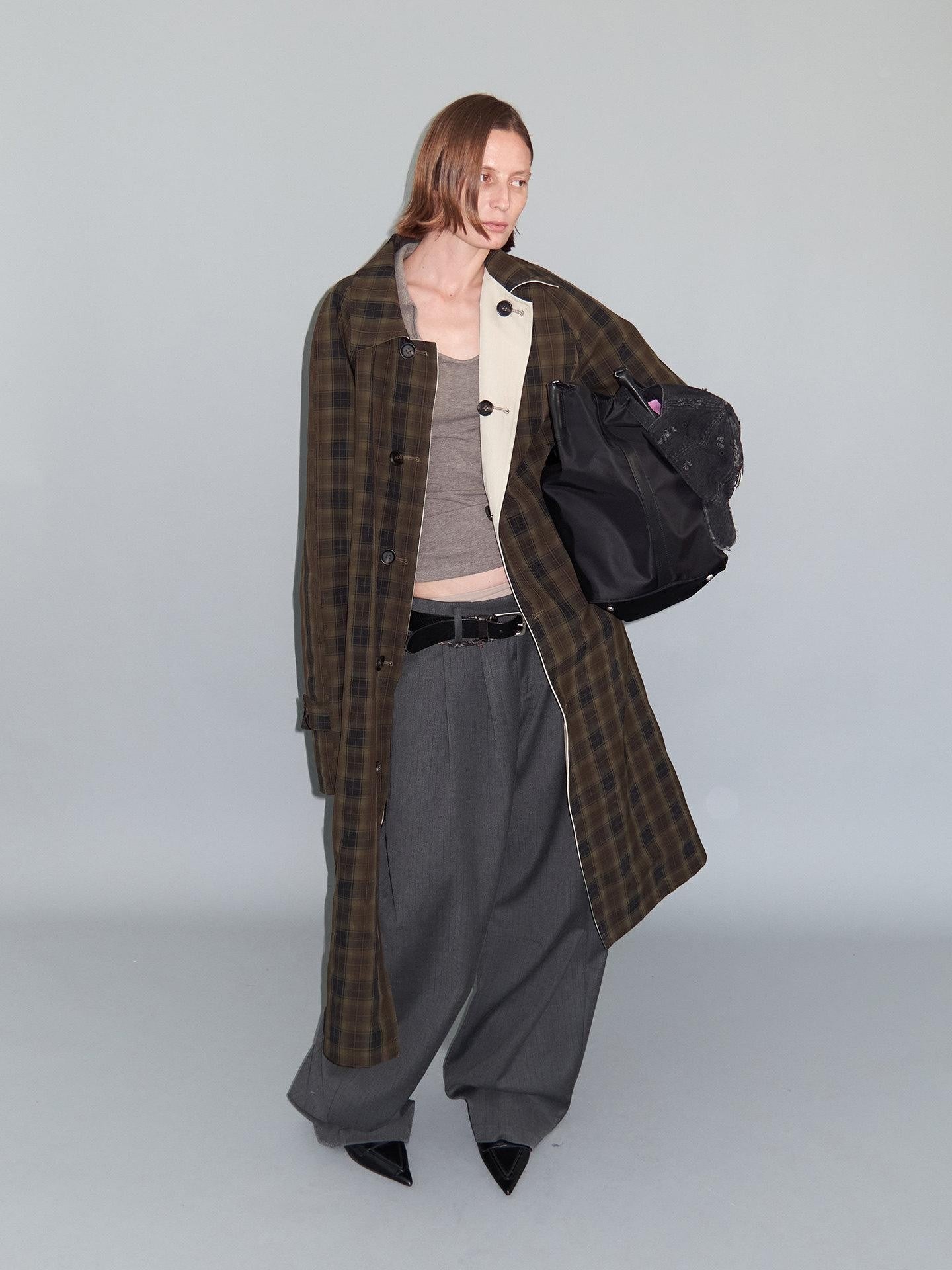 Delivery Gray Pinstripe Pleated Relaxed Women&