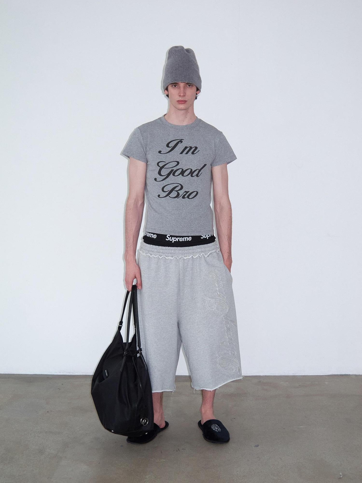 Delivery Gray Playful Letter Print Straight Cut Women&