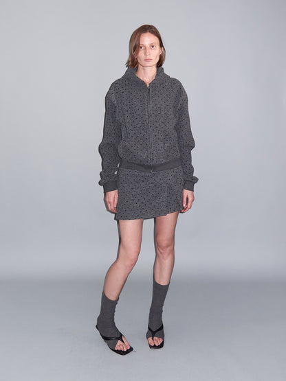 Delivery_Gray_Polka_Dot_Hooded_Zip_Short_Fleece_Wool_Women&