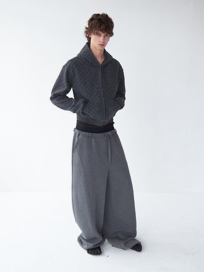 Delivery Gray Polka Dot Hooded Zip Short Fleece Wool Women&