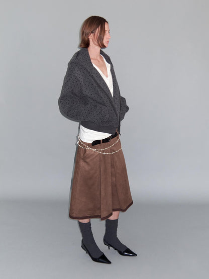 Delivery Gray Polka Dot Hooded Zip Short Fleece Wool Women&